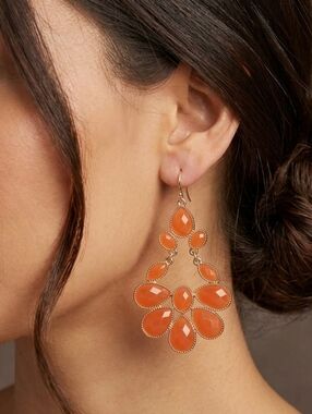 Source Unknown Orange Teardrop Chandelier Earrings